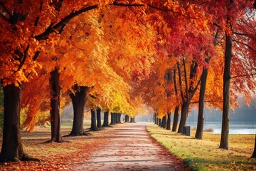 autumn trees in the park, generative ai