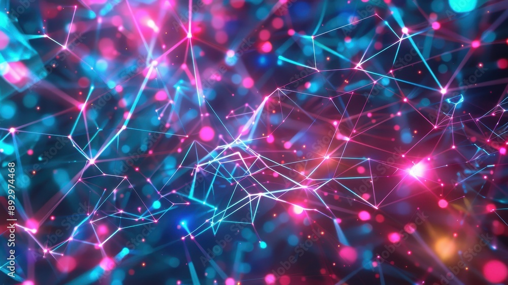 Poster vibrant 3d background with interconnected glowing lines forming a complex network