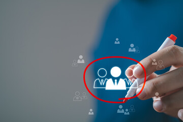Hand selecting a specific group of people icon, concept of target audience, niche market or...