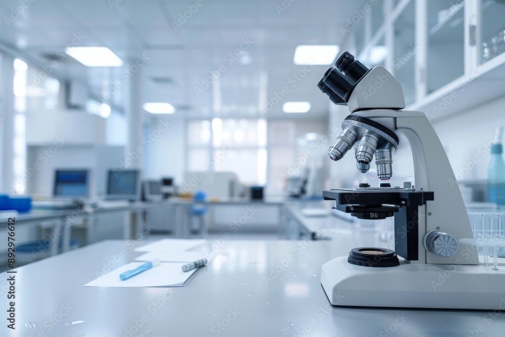 Poster microscope in a modern laboratory setting