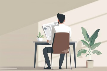 Man Reading Newspaper at a Table