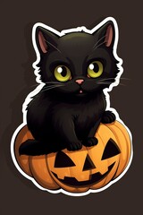 Obraz premium halloween pumpkin with cat, generative ai