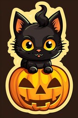 Fototapeta premium halloween pumpkin with cat, generative ai