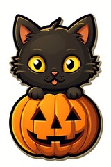 halloween pumpkin with cat, generative ai