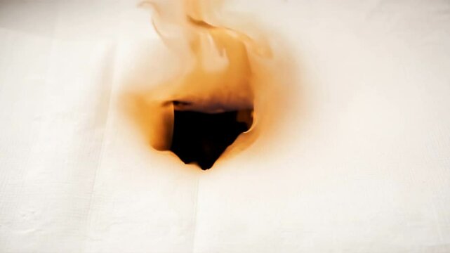 burned hole on a white paper background