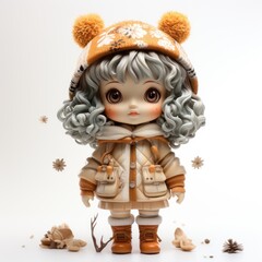 Fototapeta premium Doll isolate on a white background : a cherished plaything and collectible, embodying childhood memories and cultural significance, reflecting history and imagination.