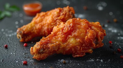 A piece of fried chicken coated with flour or batter, looking tasty and delicious, is isolated on a transparent background. This yummy fast food item is fried with perfectly balanced flavor ingred