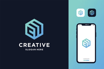 hexagon with initial c and growth arrow logo design inspirations
