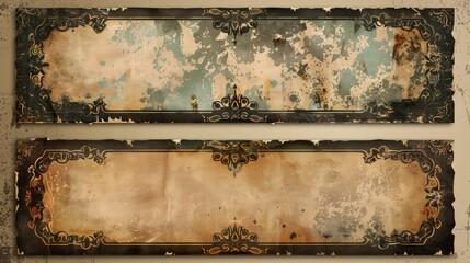 Vintage banners with old paper texture and retro patterns for text
