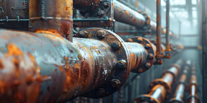 Tubos industriais enferrujados com sa&iacute;das de vapor