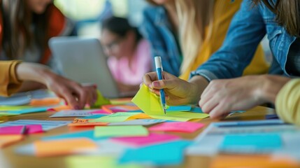 Obraz premium Brainstorming: A collaborative activity where a group generates numerous ideas to address a problem, encouraging free thinking and creative solutions. 
