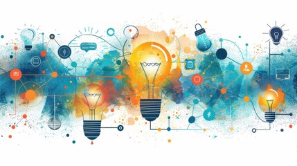 Obraz premium Innovation Ecosystem: A dynamic system where organizations and individuals engage in collaborative efforts, sharing resources and knowledge to drive innovation and technological progress. 