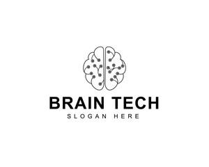 Brain tech logo icon design with creative connect dot symbol. brain connection logo vector element. smart technology. brain hub logo design