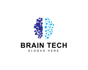 Illustration of Brain Technology Logo Design. Digital Tech. Brain Logo Template.