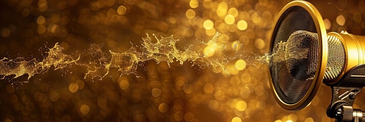 golden microphone, 24k gold soundwaves, gold background
