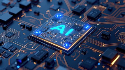 computer chip with "AI" text, motherboard