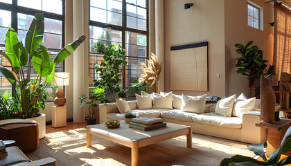 Fototapeta premium Living room interior design in minimalist style