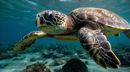 Fototapeta premium Sea turtle swimming, 300dpi.