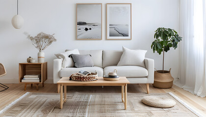 Fototapeta premium Living room interior design in minimalist style