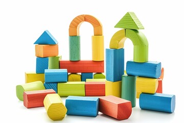 Wooden Building Blocks, isolated on white