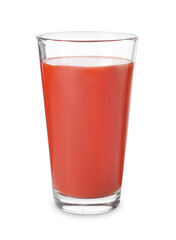 Tasty tomato juice in glass isolated on white