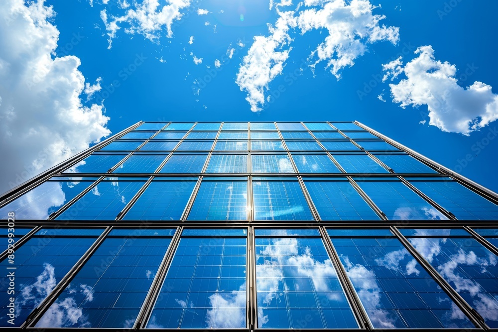 Poster close-up of building windows embedded with photovoltaic cells
