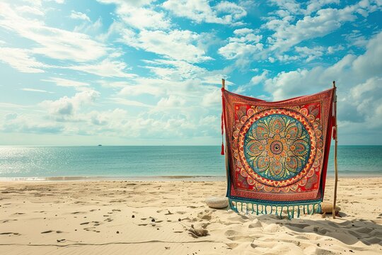 Mandala Tapestry on beach