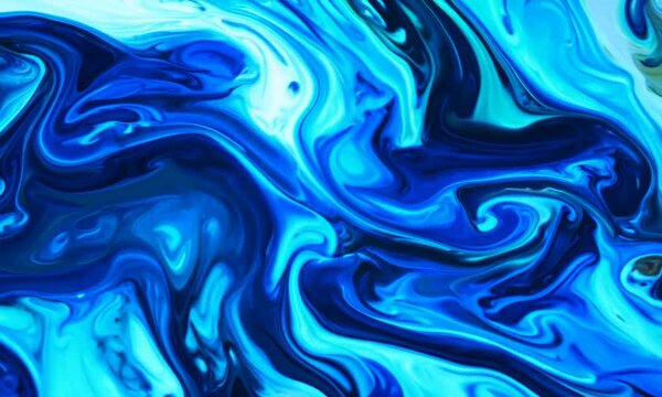 Abstract Texture: Blue Liquid Paint Effect with Gold and Rainbow Mineral Accents.