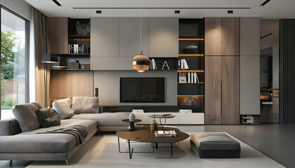 Fototapeta premium Living room interior design in minimalist style