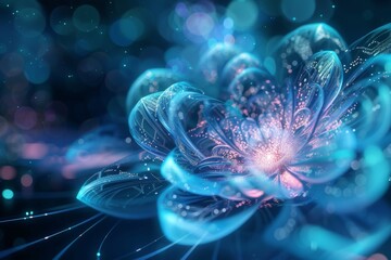Abstract Blue Flower with Glowing Details