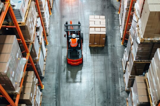 Forklift Operator Navigating a Warehouse Aisle - Powered by Adobe