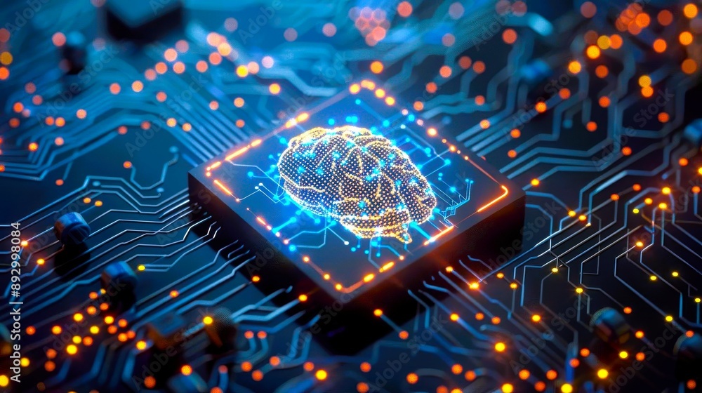Poster ai neural network being processed by advanced microchips