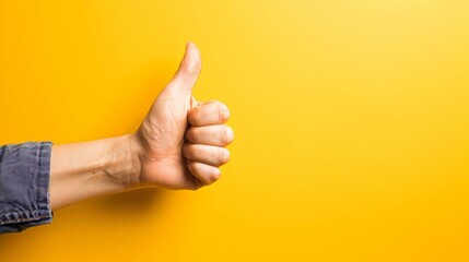 Positive online review concept image with a hand doing a thumbs-up
