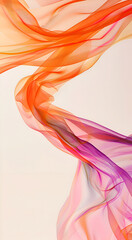 Delicate elegant bright color silk softly developing in the air, on a monotone background.