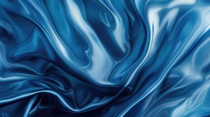 Obraz premium Luxurious blue satin fabric with smooth, wavy texture