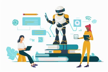 Robot Teacher Leading a Lesson with Students