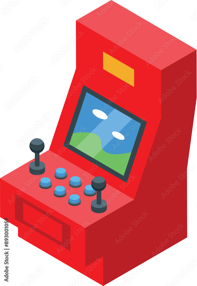 Poster red arcade game machine displaying gaming interface with buttons and joysticks