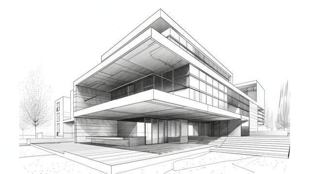 Construction housing project, real estate concept. Residential building blueprint plans. Pencil scetch