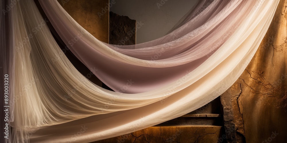 Sticker Delicate fabric drapes and folds with a beige and pink color scheme