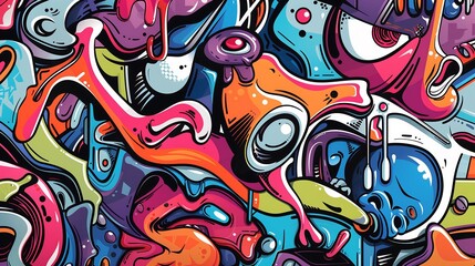 Colorful graffiti painting adorns a textured brick wall creating a striking urban art display