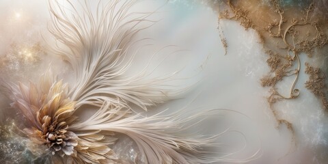 Soft white and gold feather texture with abstract floral design