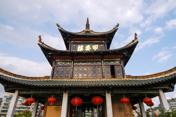 Fototapeta premium Jiaxiu Tower, Guizhou, China, was built in the Ming Dynasty (1598), and the existing building is the remains of the Qing Dynasty (1909) reconstruction.