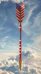 oad Arrow with USA Country Flag on Sky - 3D Rendering