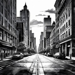 the ai generated image, Business background with skyscrapers and reflections. Black and white.