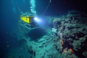 Remotely Operated Vehicle Exploring Underwater Canyon