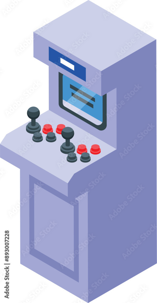 Poster arcade game machine with joysticks and buttons inviting to play a vintage game