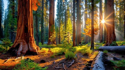 Fototapeta premium Forest with giant trees, towering trunks,
