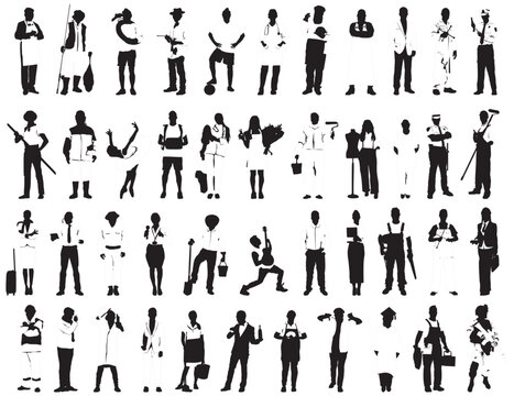 different people occupation silhouette set collection