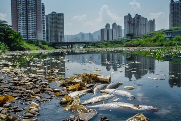 Polluted River in Urban Setting