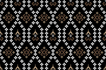 Geometric Pattern Traditional Tribal Style, Pixel Embroidery, Geometric Pattern. Beautiful Background Pattern,Fabric Pattern For Clothes ,Dress, Carpet, Curtain, Sarong, Sari, Scarves, Batik, Border.